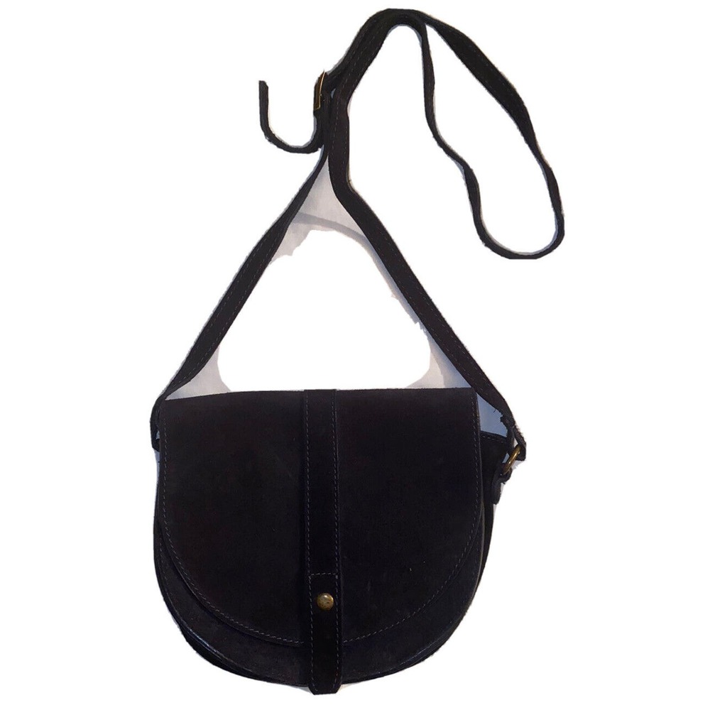 Borse In Pelle Black Suede‎ Crossbody Leather Saddle Bag Flap Italy Pre own